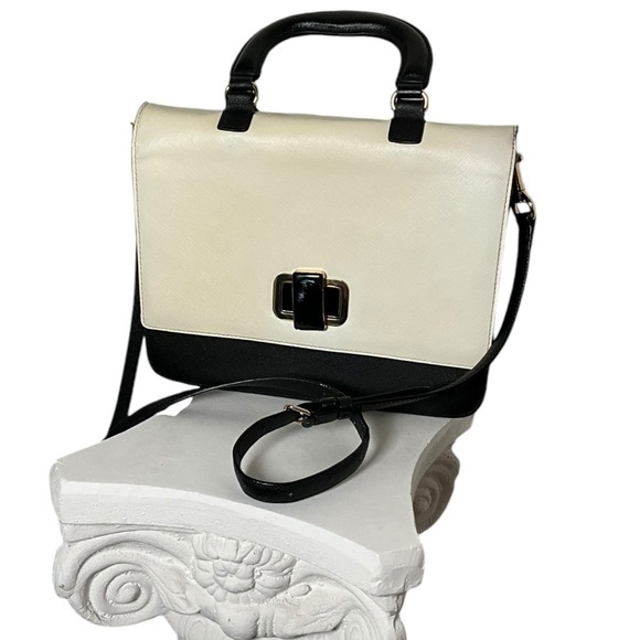 Raoul Cross Grain Satchel Black Cream Contrast Top Handle Crossbody Bag